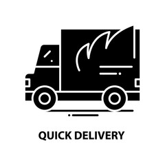 quick delivery icon, black vector sign with editable strokes, concept illustration
