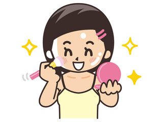 チークを塗る女性　美容　ビューティー　化粧　メイク