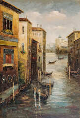 oil painting, canvas, artwork, art, canal, travel ,scenic ,venetia ,gondola, grand ,home ,nautical ,gondolier ,ride ,italy, urban ,grand ,canal ,venice ,sun ,traditional ,building ,indigenous ,place  © Кирилл Семенов