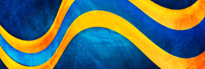 Contrast orange and blue wave abstract corporate background with grunge texture. Vector banner design template