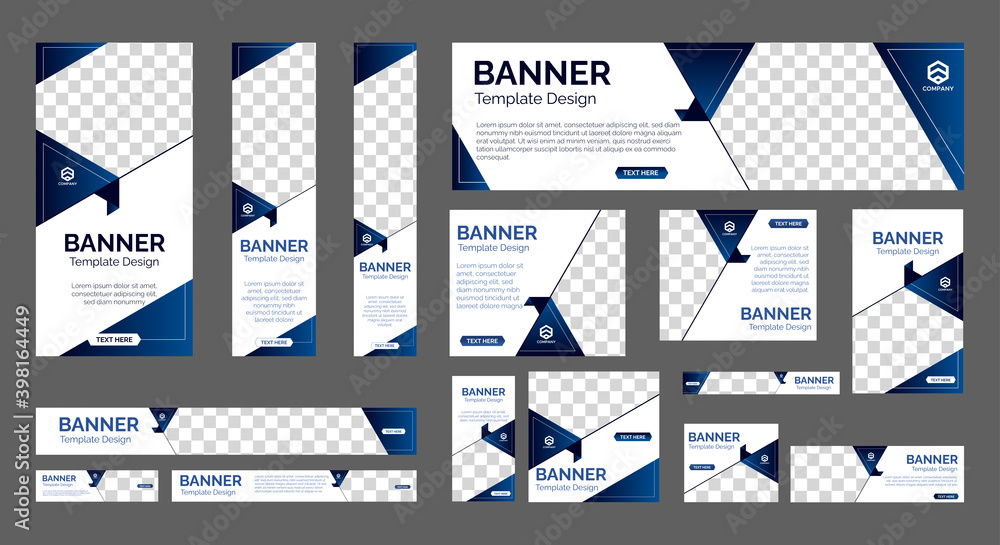 Fototapete set of creative web banners of standard size with a place for photos. Vertical, horizontal and square template. vector illustration