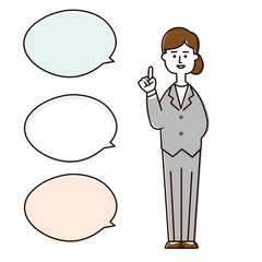 アドバイスするスーツの女性　吹き出し付き（カジュアル）