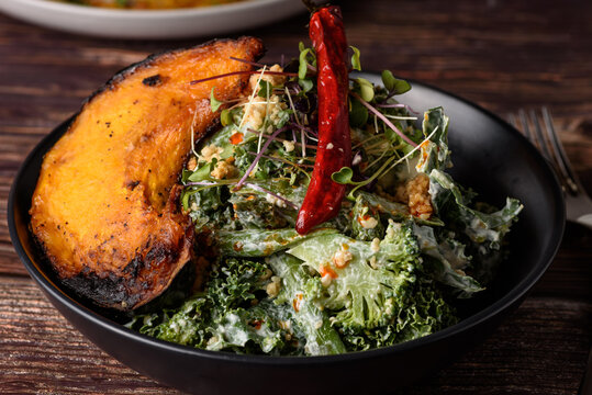 Green Salad, Beans, Broccoli, Pumpkin, Chilli With Miso Yoghurt Dressing