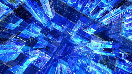 Digital City Network Building Technology Communication Big data Business 3D illustration Background