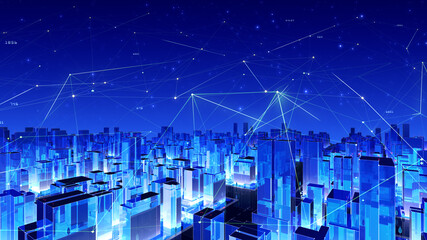 Digital City Network Building Technology Communication Big data Business 3D illustration Background