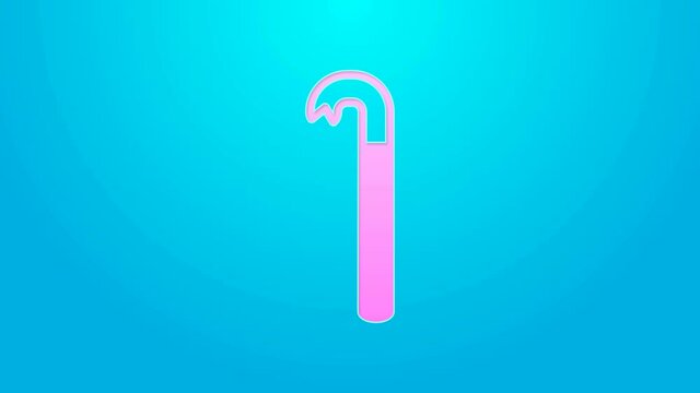 Pink line Crowbar icon isolated on blue background. 4K Video motion graphic animation
