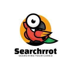 Vector Logo Illustration Search Parrot Simple Mascot Style.