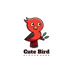 Vector Logo Illustration Cute Bird Simple Mascot Style.