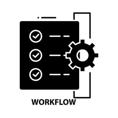 workflow icon, black vector sign with editable strokes, concept illustration