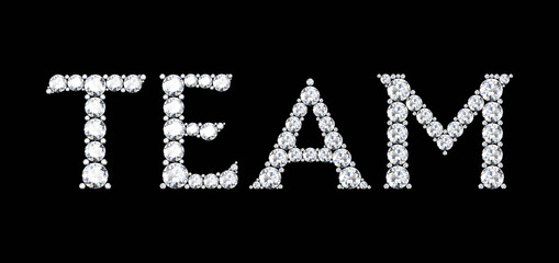 Team word made of diamonds letters with on black background.3d rendering