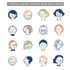 さまざまなシニア女性の顔　アイコン