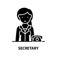 secretary sign icon, black vector sign with editable strokes, concept illustration