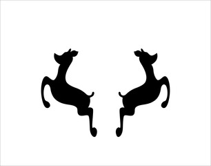 Christmas reindeer  black silhouette on white background  vector isolated christmas card 