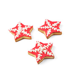 Merry Christmas gingerbread stars cookies isolated on white background. Winter baking at Xmas or New Year holiday