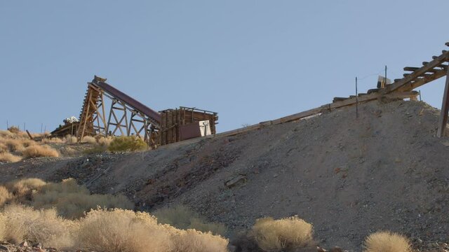 Mining Ruins with Ore Bin and Trestle at Nevada Ghost Town - Shallow Depth of Field