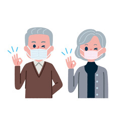 マスクをつけているシニア男性・女性のイラスト素材