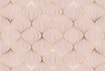 Geometric gold decoration shapes seamless pattern.