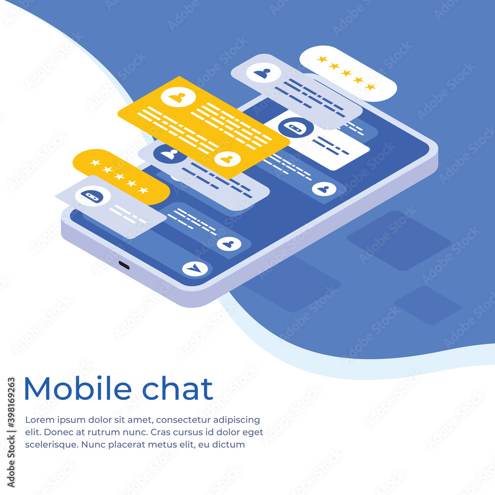 Poster mobile chat dialog application interface illustration vector. suitable for landing page, website, ba