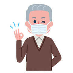 マスクをつけているシニア男性のイラスト素材