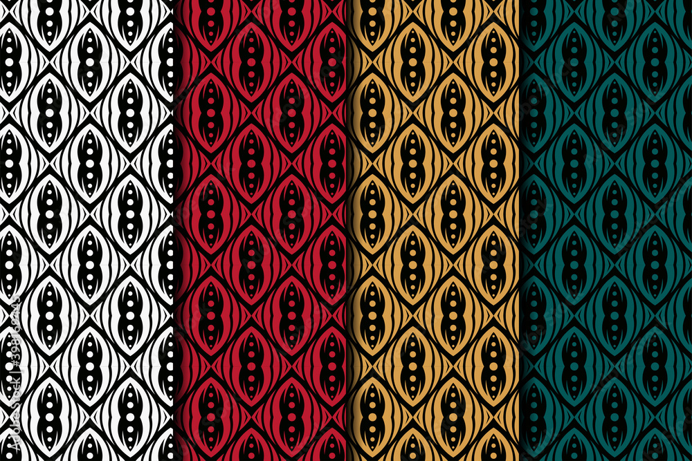 Poster set of ethnic seamless pattern template design. circle and square element in black background. there