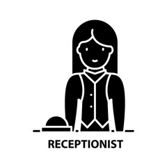 receptionist symbol icon, black vector sign with editable strokes, concept illustration