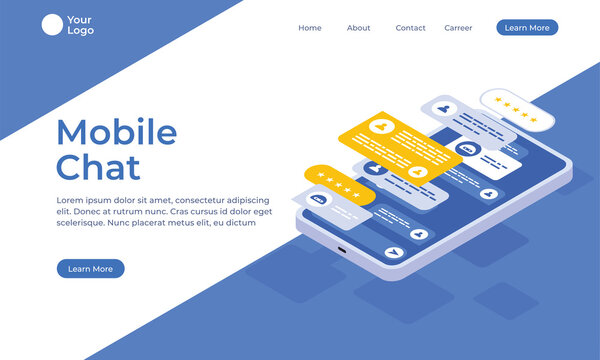 Mobile chat dialog application smartphone interface isometric illustration vector. suitable for landing page, website, banner, and many more.