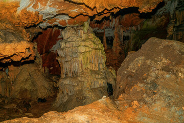 Detail of cave wall, stalactites and stalagmites. Oylat Cave, Bursa, Turkey