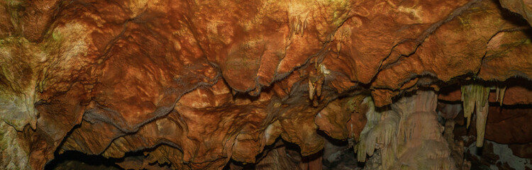 Detail of cave wall, stalactites and stalagmites. Oylat Cave, Bursa, Turkey