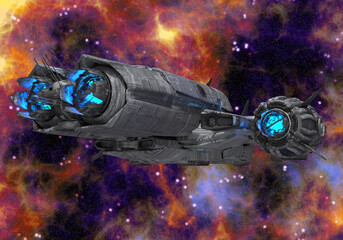 Future spaceship in deep space 3d illustration
