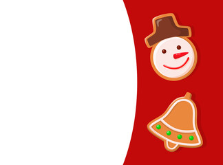 Merry Christmas holiday, gingerbread cookies in shape of snowman and jingle bell. Traditional dish or crispy treat, New Year, festive snack vector