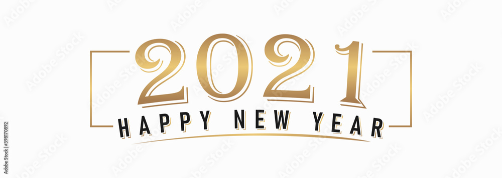 Poster happy new year 2021 lettering calligraphy with gold text color, isolated on white background. vector