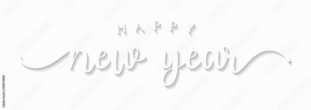Poster happy new year 2021 lettering calligraphy with white text color, isolated on white background. vecto