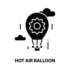 hot air balloon icon, black vector sign with editable strokes, concept illustration