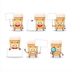 New coffee cup cartoon character bring information board