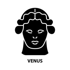 venus icon, black vector sign with editable strokes, concept illustration