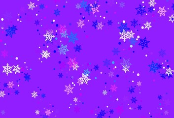 Light Pink, Blue vector texture with colored snowflakes.