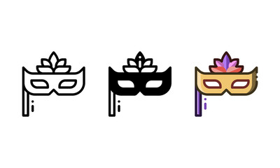 Festival mask icon. With outline, glyph, and filled outline styles