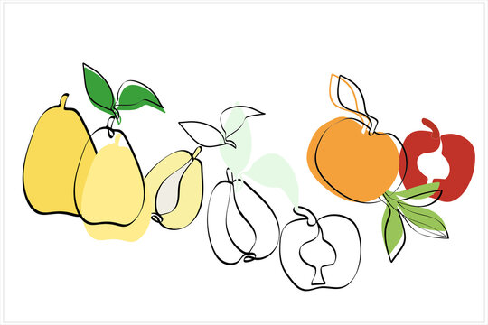Vector  illustration of fruits.Motives of apples and pears.