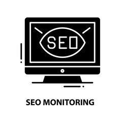 seo monitoring icon, black vector sign with editable strokes, concept illustration