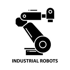 industrial robots icon, black vector sign with editable strokes, concept illustration