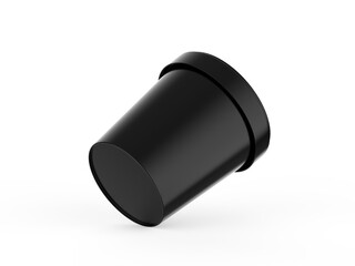 Black ice cream tub mockup on isolated white background, realistic rendering of plastic box, 3d illustration