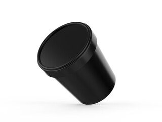 Black ice cream tub mockup on isolated white background, realistic rendering of plastic box, 3d illustration