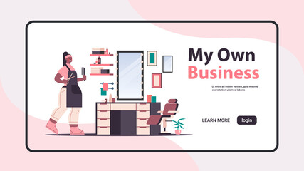 african american hairdresser using comb and scissors beauty salon own business concept horizontal copy space full length vector illustration