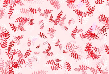 Light Red vector doodle backdrop with leaves.