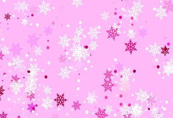 Light Pink vector texture with colored snowflakes.