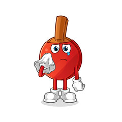 table tennis bat cry with a tissue  character. cartoon mascot vector