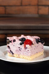 Cold cheesecake with blueberry and strawberry