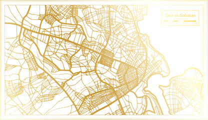 Dar es Salaam Tanzania City Map in Retro Style in Golden Color. Outline Map.