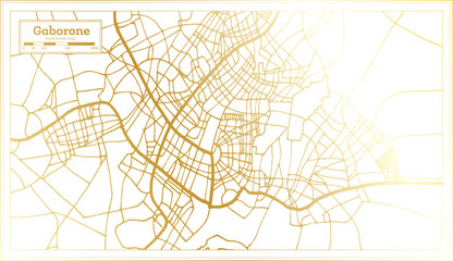 Gaborone Botswana City Map in Retro Style in Golden Color. Outline Map.