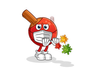 table tennis bat refuse viruses cartoon. cartoon mascot vector